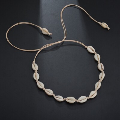 Cowrie Shell Choker Boho White String Necklace Surfer Beach Conch Puka, Hawaiian
