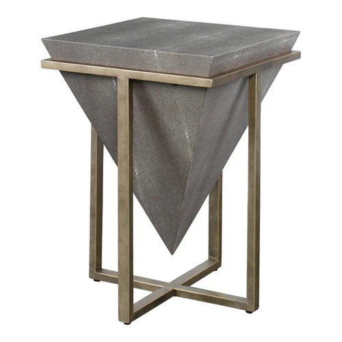 Uttermost Bertrand Iron MDF Wood and Faux Shagreen Accent Table in Gray - Picture 1 of 5
