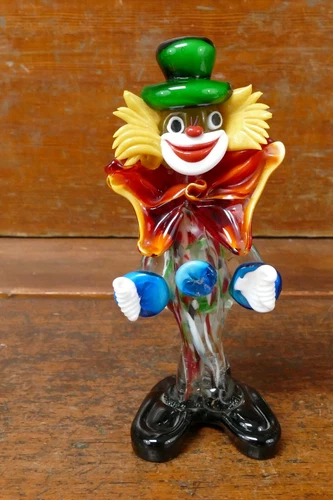 Vintage Murano Hand Blown Glass Clown Figurine Paperweight Original Label Italy