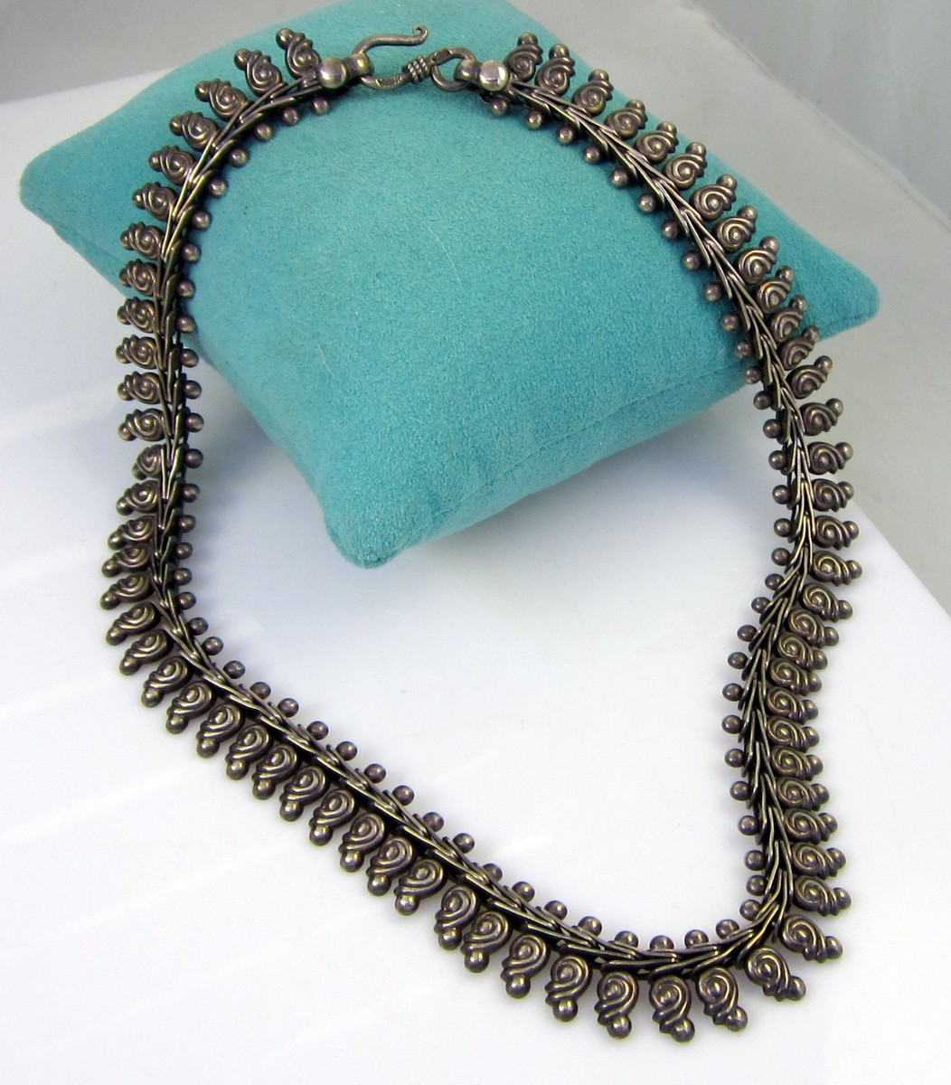 Ａｎｔｉｑｕｅｊｅｗｅｌｒｙ Ｈａｎｄ ｍａｄｅ Ｓｉｌｖｅｒ Ｎｅｃｋｌａｃｅ Estate Antique Vintage Rare Ornate Sterling Silver Swirl 60.7 Gram