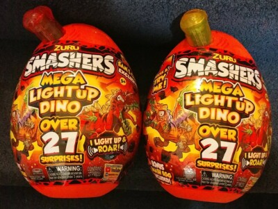 2pack ZURU SMASHERS Mega Light Up Dino Egg 27 Surprises Ser 4 EXCLUSIVE Red & Gr