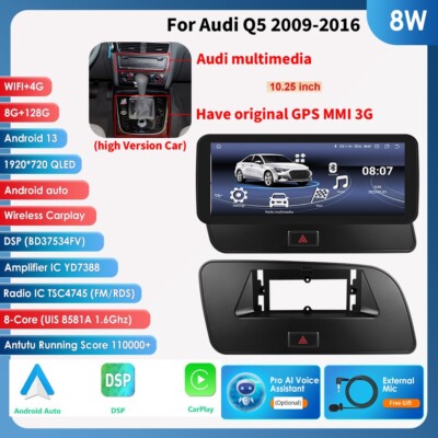 For Audi Q5 2009-2016 MMI Radio 10.25''Car GPS Android 13 8-Core 8+128G BT5.0 DSP