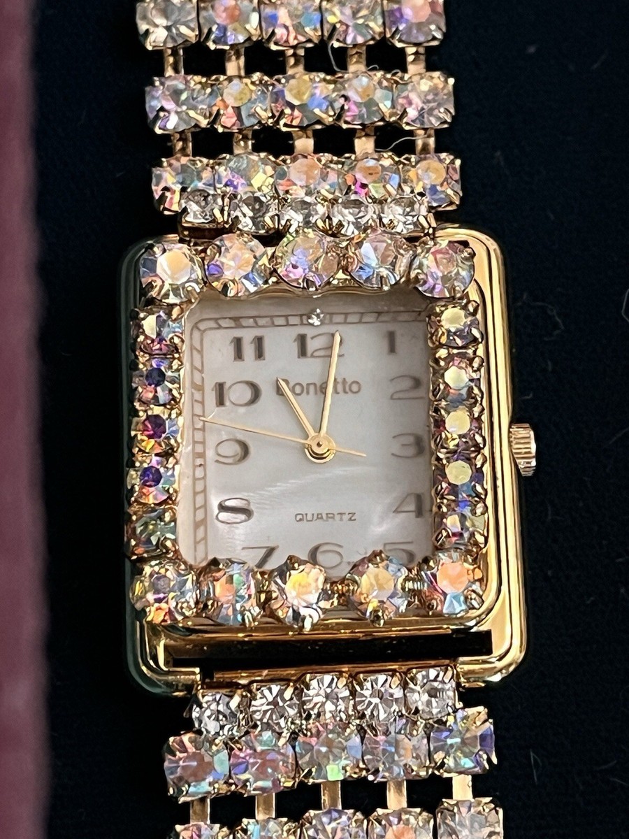 Vintage Bonetto Watch Women Gold Tone Encrusted Crystals  display picture 1