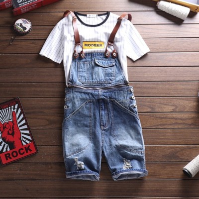 Men Summer Denim Ripped Hole Overall Shorts Jeans Cowboy Casual Jumpsuits Romper