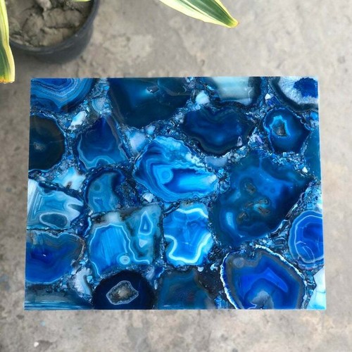 15" x 12" Blue Agate Table Top With Wooden Stand - Picture 4 of 6