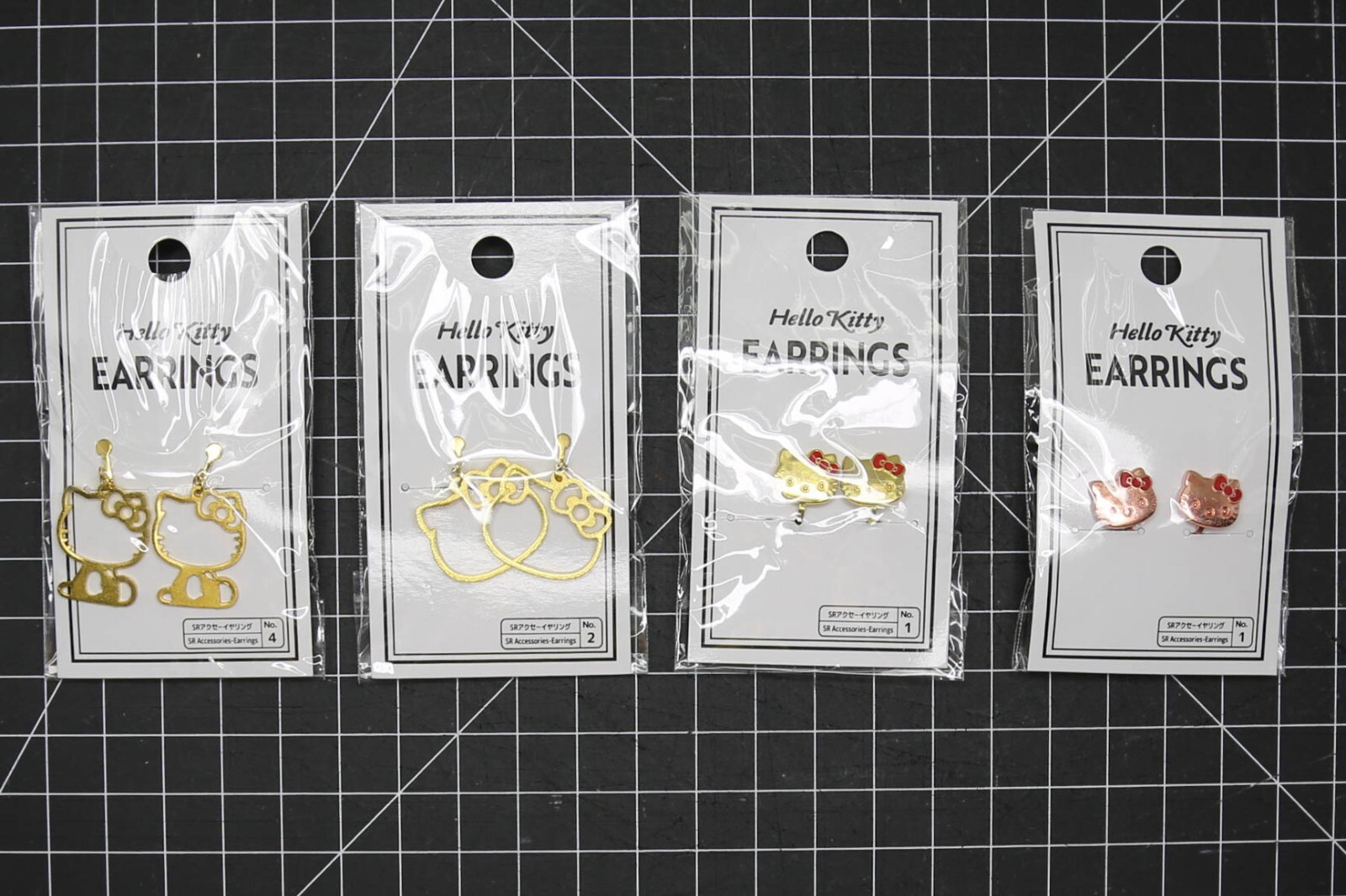 Hello Kitty Sanrio Daiso Limited Earrings Gold & Pink  (FOUR PAIRS) *NEW*