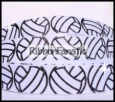 3 yds 7/8" Glitter Volleyball Black White Grosgrain Ribbon  