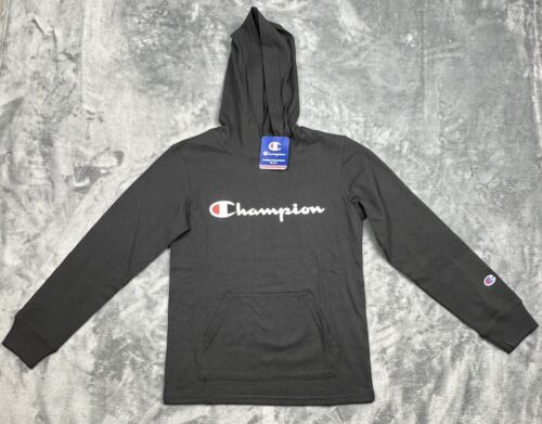 Champion Hooded Shirt Youth Medium Black Lightweight Spellout NEW