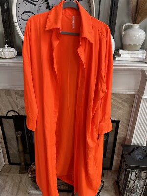 NEW NWT  NORMA KAMALI long duster Super OS BF shirt dress in SOS orange XS S M
