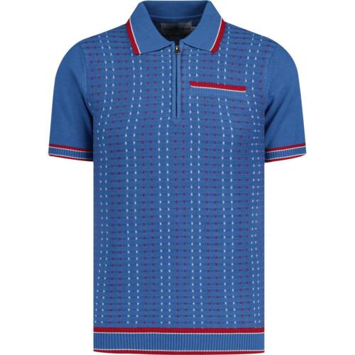 NUEVO POLO MADCAP MOD AÑOS 60 años 70 JACQUARD TEJIDO RETRO cuello con cremallera S/S millas MC1040 - Imagen 6 de 21