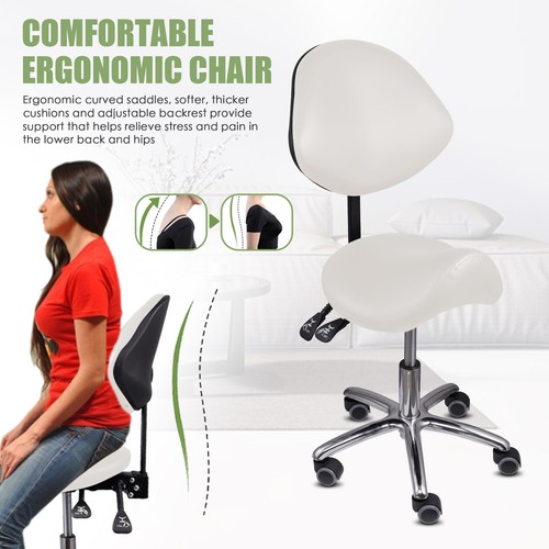 Ergonomic Saddle Stool Offices Hydraulic Swivel Rolling Saddle Chair W/Backrest