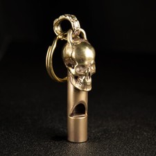 Brass Skull Emergency Whistle Outdoor Survival Safety KeyChain EDC