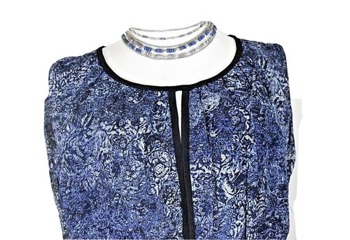FYLO NWT Size L/G Navy/Royal Blue/White Abstract Print Sleeveless Sheath Dress - Picture 2 of 8