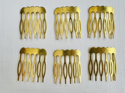 Packung 6 Vintage Messingkamm goldfarben Fundstücke Millinery Zum Selbermachen 6 Zähne Made in UK