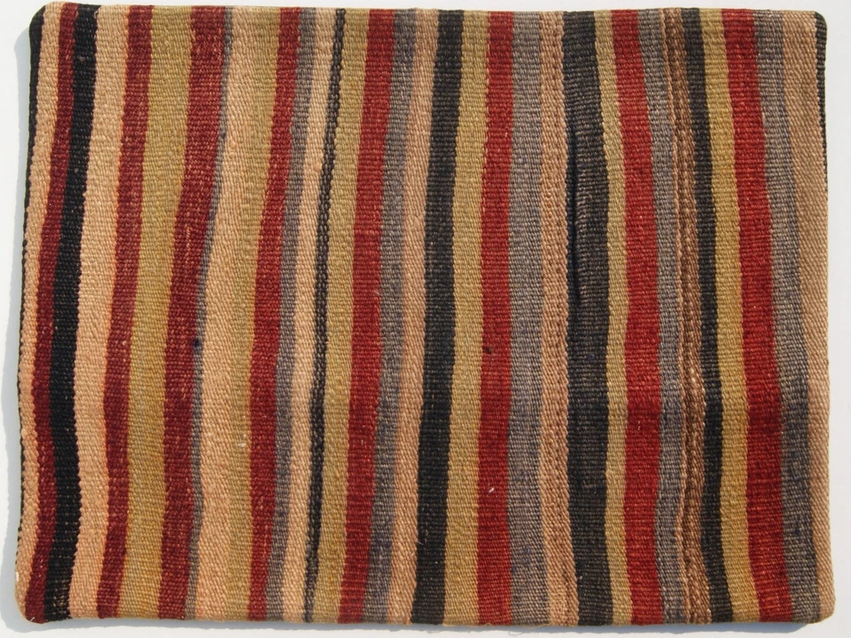 Funda de almohada de lana turca 18"x24" tejida a mano a rayas Kilim cojín alfombra decorativa Foto 2 de 3