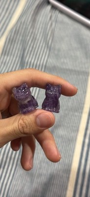 Lot of 2 Purple Stone Carved Mini Cat Figurines Pair - Cat Carvings