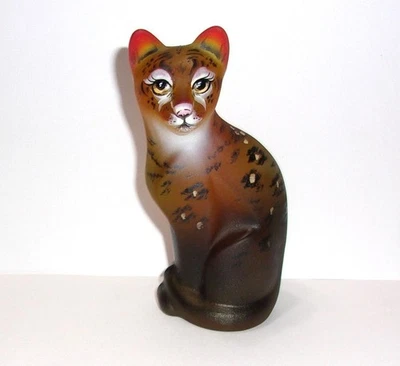 Fenton Glass Marigold Leopard Spots Stylized Cat Figurine Ltd Ed #8/40 M. Kibbe - Image 1 of 4