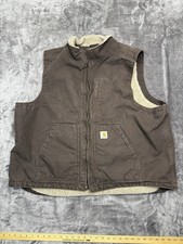 Carhartt 2XL Brown Duck Sherpa Lined Vest Loose Fit 104277 DKB Workwear