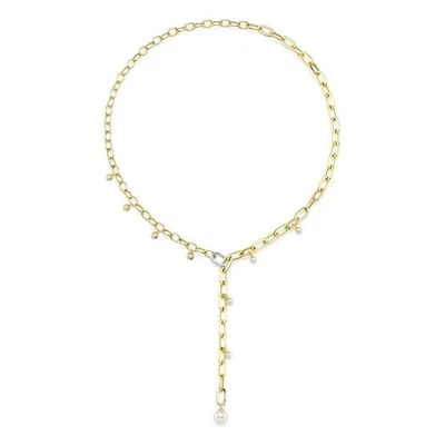 Diamant Perle Papierclip Link Halskette 14K Gelbgold 0,26 CT Natürlich - Bild 1 von 3