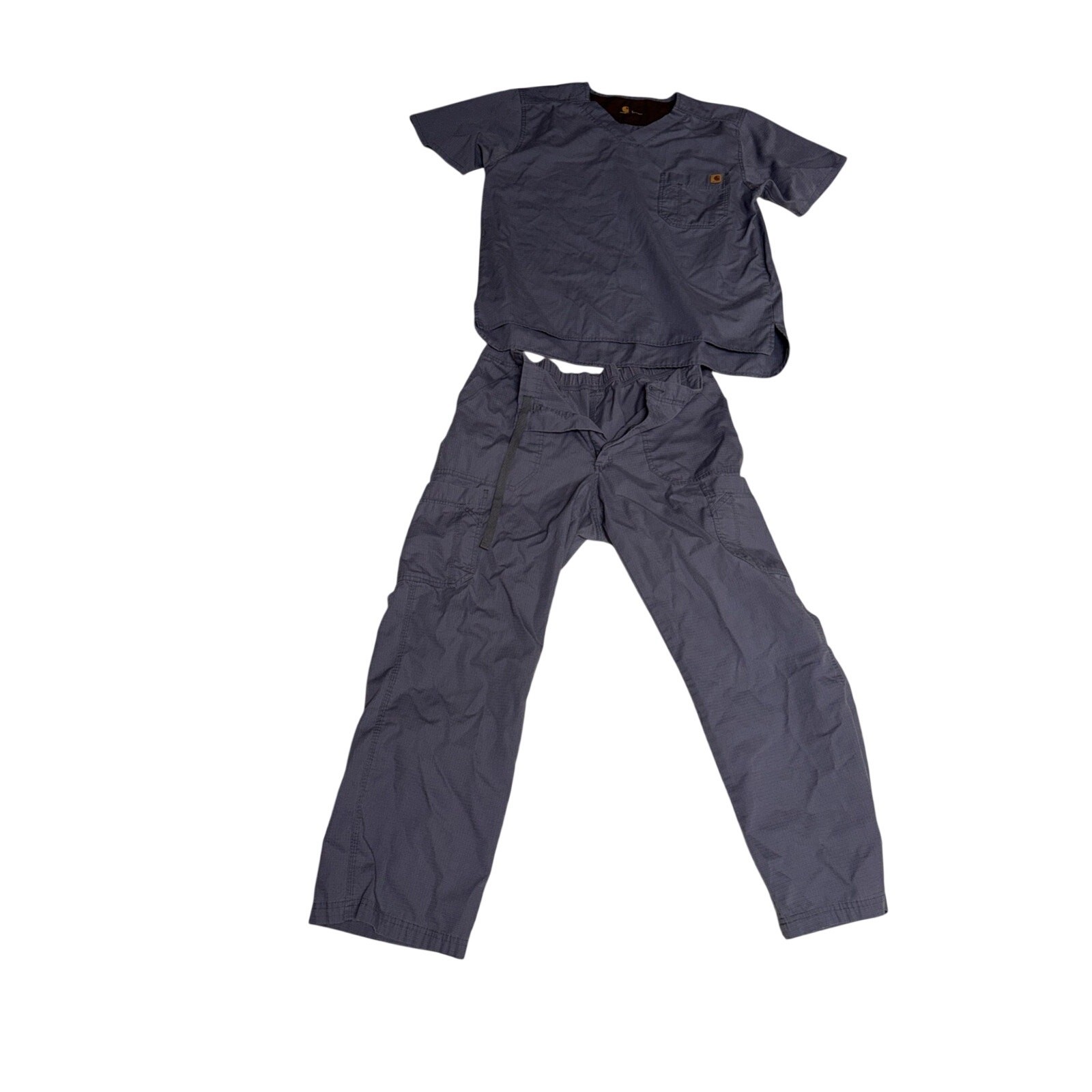 Carhartt Force Mens Scrub Top and Zip Button Tie Elastic Pants Set Size L Gray