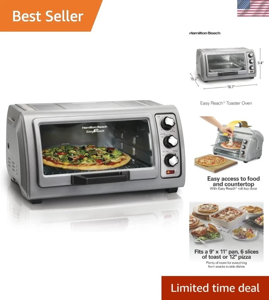 Hamilton Beach 6 Slice Countertop Toaster Oven With Easy Reach Roll-Top Door