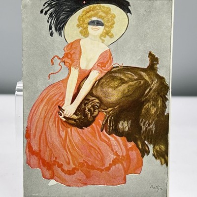 ART NOUVEAU LADY Jugend PAUL RIETH Artist Postcard FANTASY FAUN AT MASQUERADE