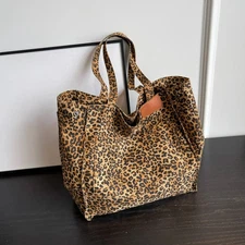 Leopard Print Canvas Tote Bag Large Shoulder School Retro Fashion Shopping New