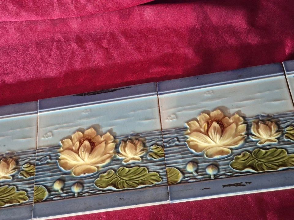 FRISE CARREAUX ANCIENS CARRELAGE ART NOUVEAU,DECO,NENUPHARS 15X15 - Photo 3/4