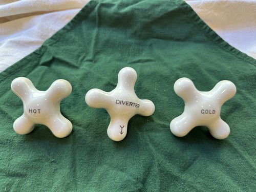 Repcal White Porcelain Cross Handle Set - Hot, Cold & Diverter Shower Tub Valves