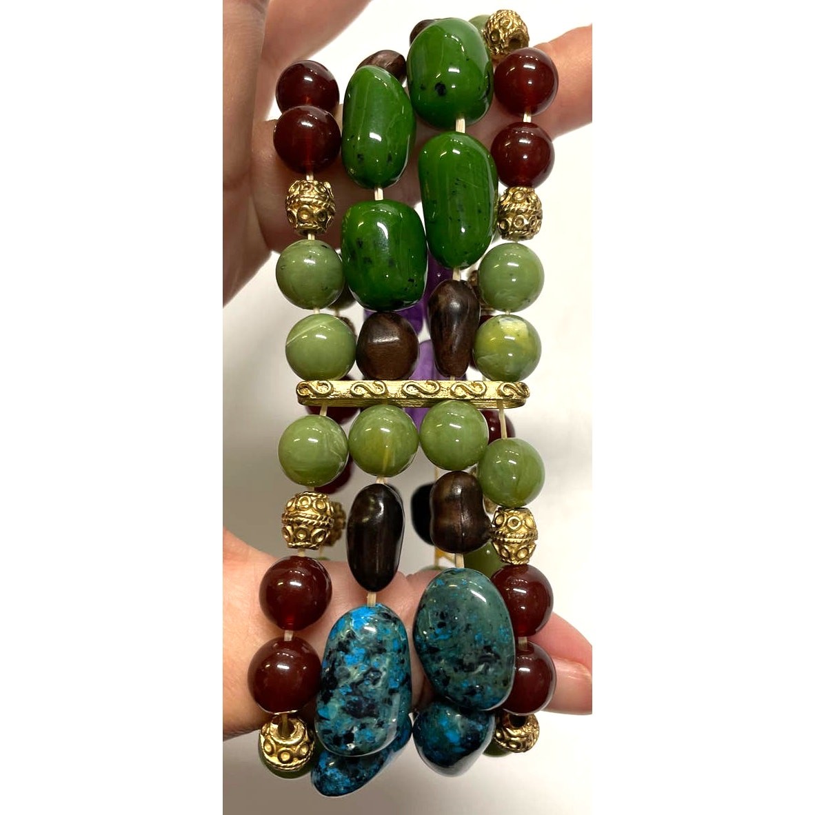 Quad Layered Jadeite Multi Colored Earthling Bead… - image 6