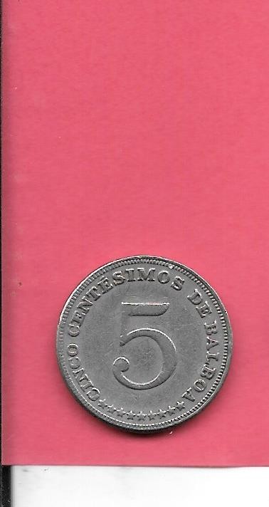 PANAMA KM23.2 1966 VF-VERY FINE NICE CIRCULATED  OLD VINTAGE 5 CENTESIMOS COIN