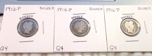 1912 / 1914 / 1916 PHILADELPHIA BARBER SILVER DIMES IN GOOD CONDITION