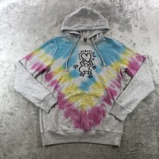 Keith Haring Hoodie Sweatshirt Womens XS Gray Tie Dye Heart Graphic Pullover