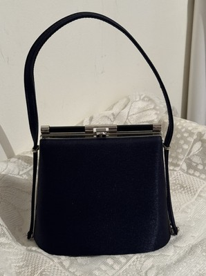 #ad Vintage Landau Luxury Handbag Clutch Navy Blue Velvet Silver Hardware $59.97