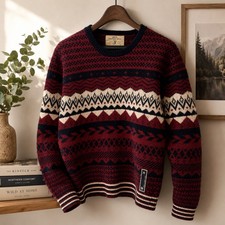 Vintage Diesel Drawing in Dreams Fair Isle Wool Jumper Men?s Small Red Navy