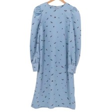 Crane Bird Midi Dress Victorian Modest Church Long Sleeve Button Cuff Size 6