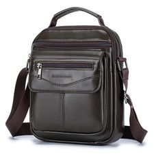 Men's Leather Crossbody Shoulder Bag - Messenger Satchel Travel Coffee Brown