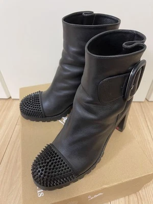 Christian Louboutin Cuir Noir Olivia Neige 70 Bottes Talon Femme 37 - Photo 1/4