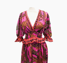 Farm Rio Women's Croco Pink Short Sleeve Maxi Dress [Size Small]