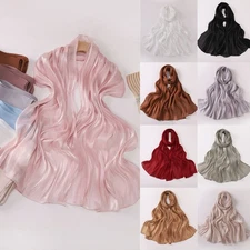 Solid Color Hijab Scarf Shining Chiffon Long Head Wrap Headscarves Women Shawls