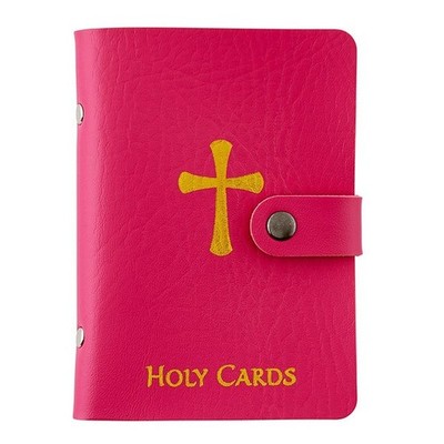 PINK Holy Prayer Card Holder Leather Like book holds 20-40 Cards Catholic