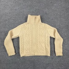 United Colors Of Benetton Sweater Womens Small Beige Wool Cable Knit Half Zip