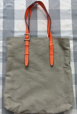 Gap Natural Cotton / Jute Tote with  Orange Leather Handles