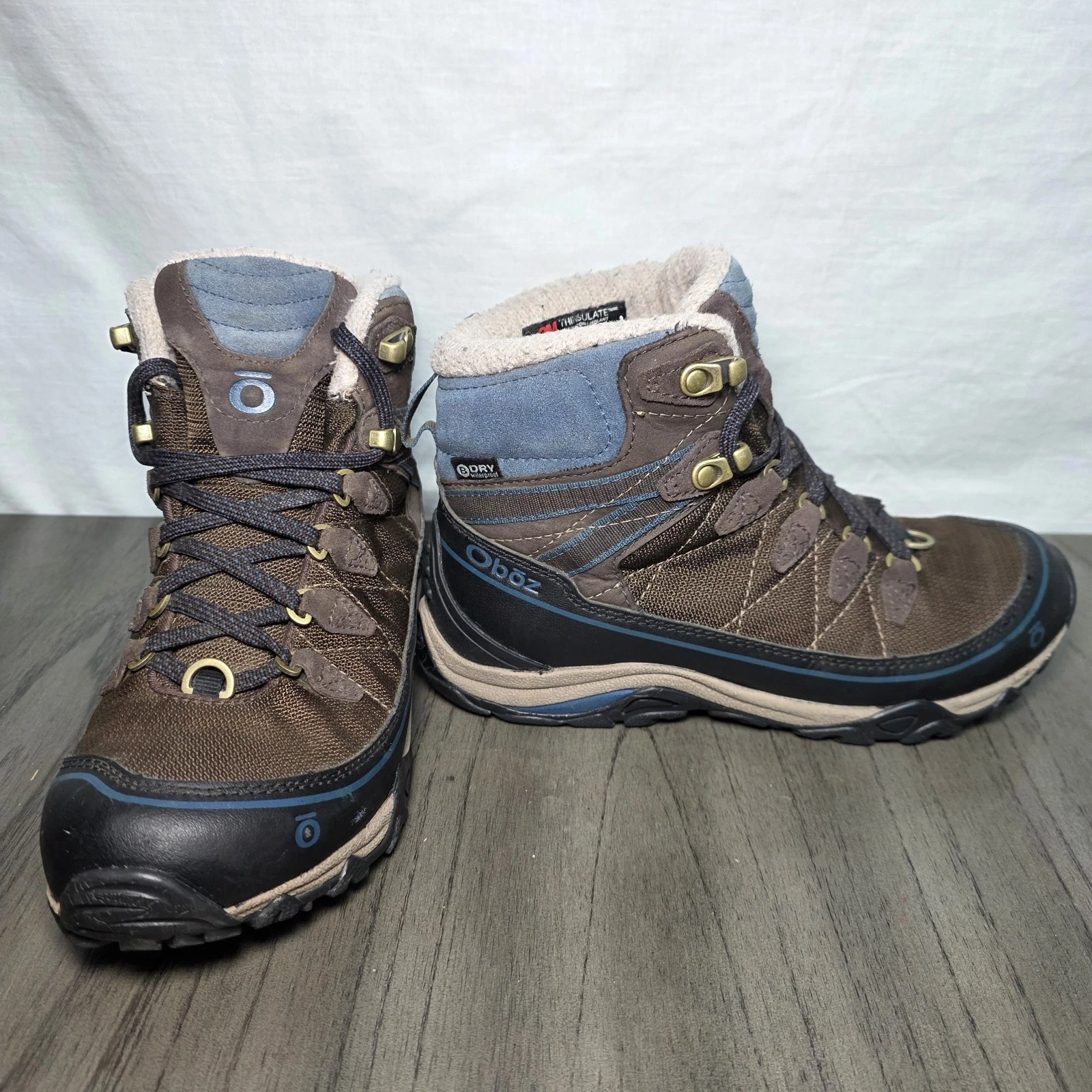 Oboz Juniper 6 inch Insulated BDry Waterproof Boots Brown Blue Womens Size 6.5