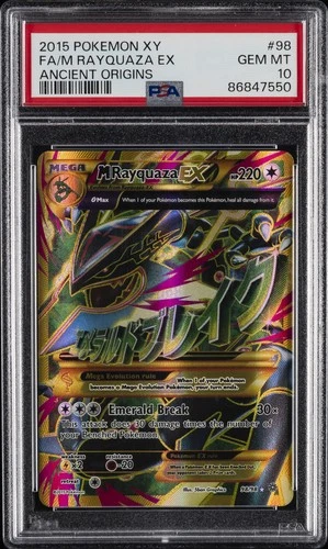 2015 POKEMON XY ANCIENT ORIGINS #98 FULL ART/M RAYQUAZA EX PSA 10
