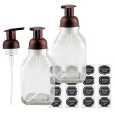16-Ounce Square Glass Foaming Soap Dispensers 2-Pack, Clear Bottle w/Bronze ...