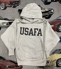 Vintage 90s USAFA Air Force Champion Reverse Weave Grey Hoodie Reflective Size S
