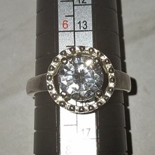 Vintage Style Round Cut Halo Solitaire Ring Silver Tone Size 7-7.5 Sparkling CZ