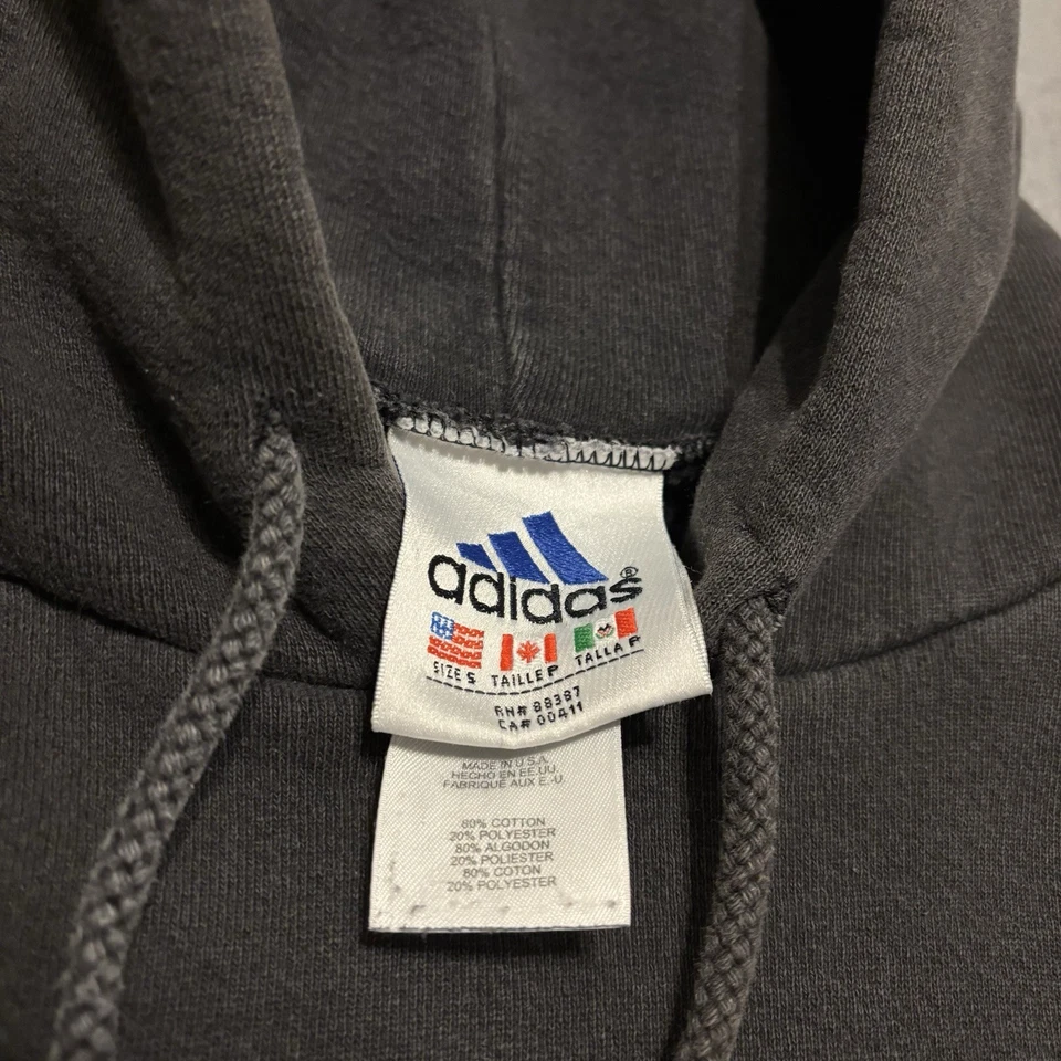 Vintage Adidas Hoodie Made In USA Men's S (Fits Big) Black 3 Stripe Sleeves Logo - Image 4 of 4