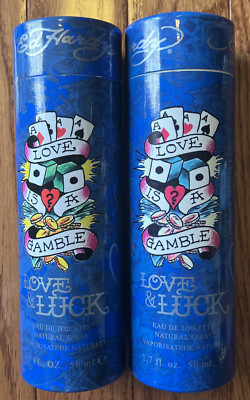 LOT OF 2 LOVE & LUCK By Christian Audigier Ed Hardy Men EDT Cologne Spray  1.7Oz